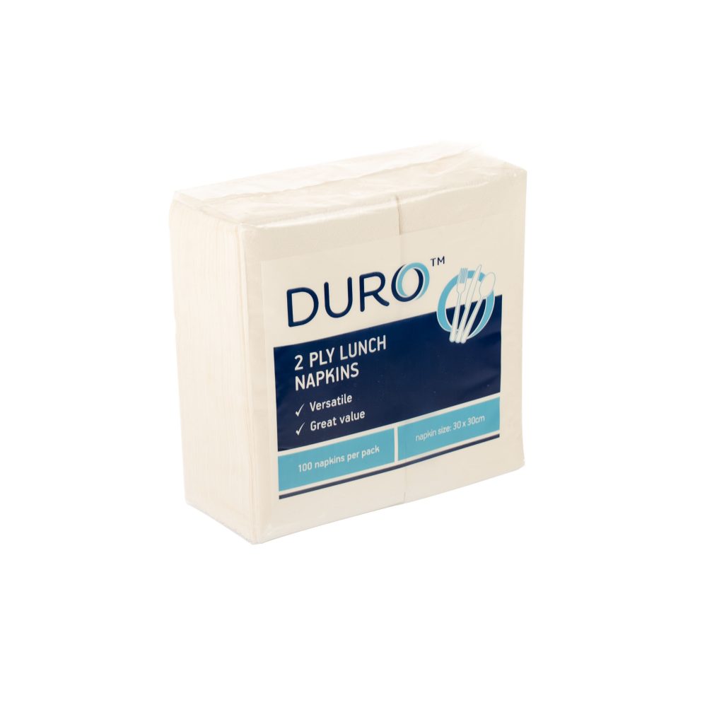 Duro 2 ply Lunch Napkin White GT Fold 30cm x 30cm