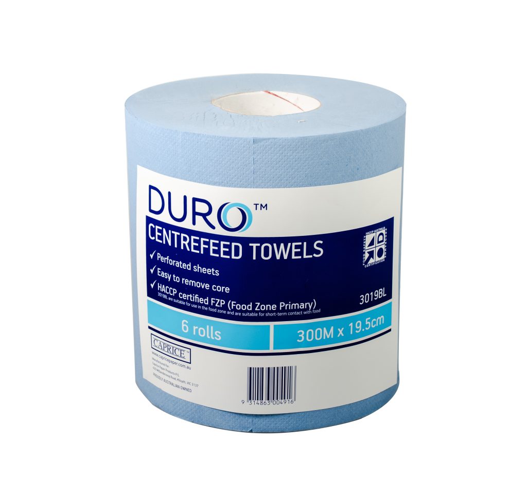 Duro Centrefeed Towel Perforated 300m x 19.5cm Blue